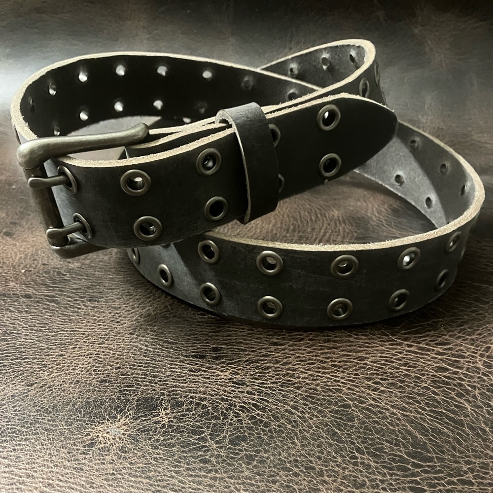 Gray Leather Double Hole Belt with Grommets/Eyelets